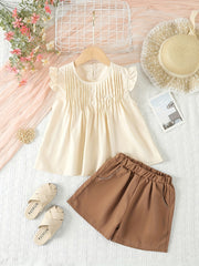 Children's Summer Sleeveless Doll Shirt and Loose Shorts Set for Small Kids