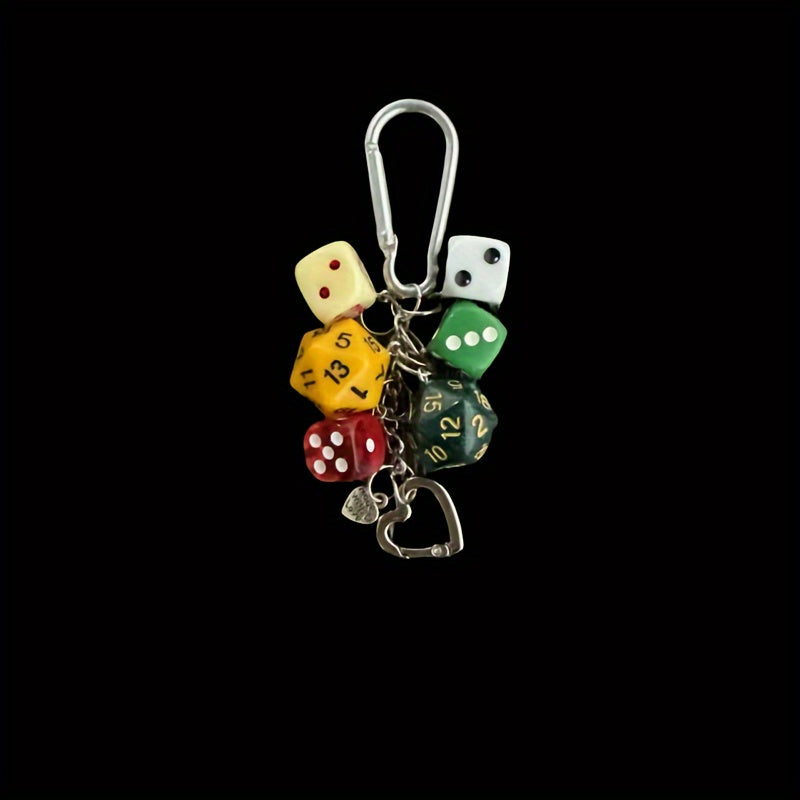 Set of 6 Polyhedral Resin Dice Keychains for Bags and Keys Role-Playing Gift