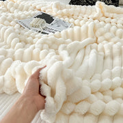 Velvet Throw Blanket with Faux Rabbit Fur for Bedroom Living Room All Seasons