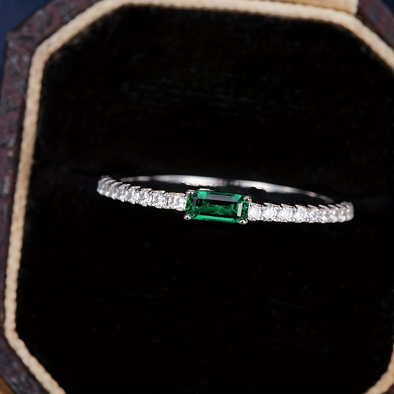 Green Cubic Zirconia Sterling Silver Oval Ring for Women