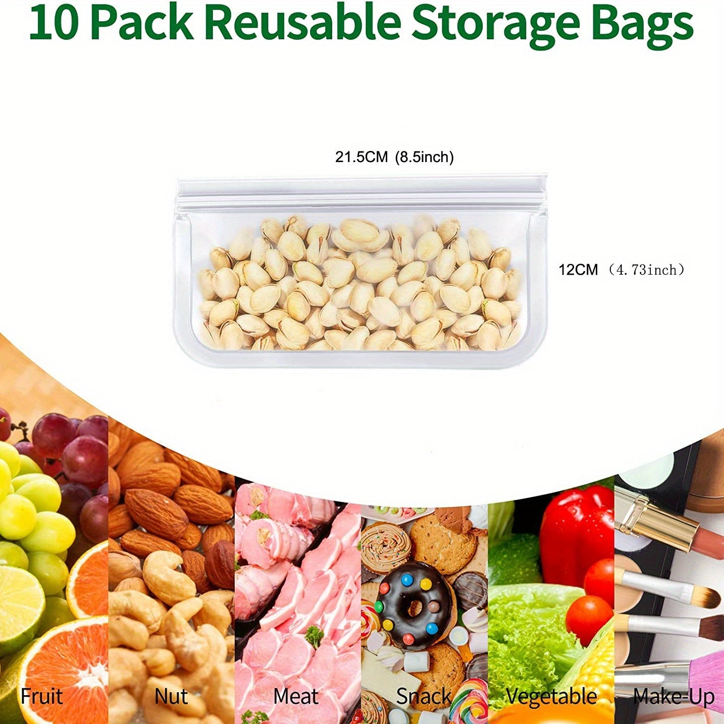 Reusable Silicone and Plastic Free Freezer Bags Set of 10 Leakproof BPA-Free Food Storage Bags for Meat Snacks and Organizing