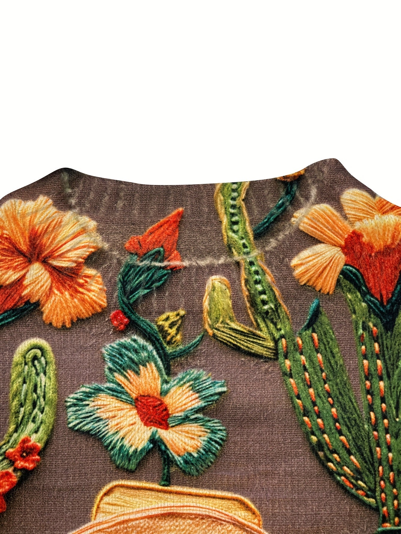 Plus Size Women's Western Cowboy Knit Sweater Cactus Floral Print