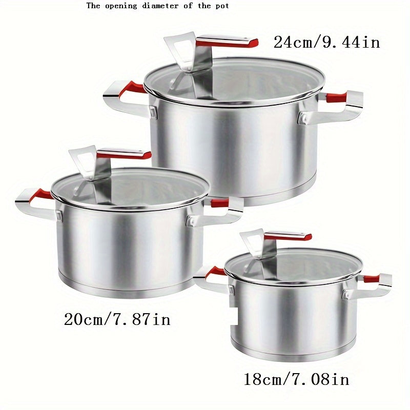 Olla de acero inoxidable para sopa para cocinar al vapor fideos, gachas y leche, engrosada, compatible con estufa de gas