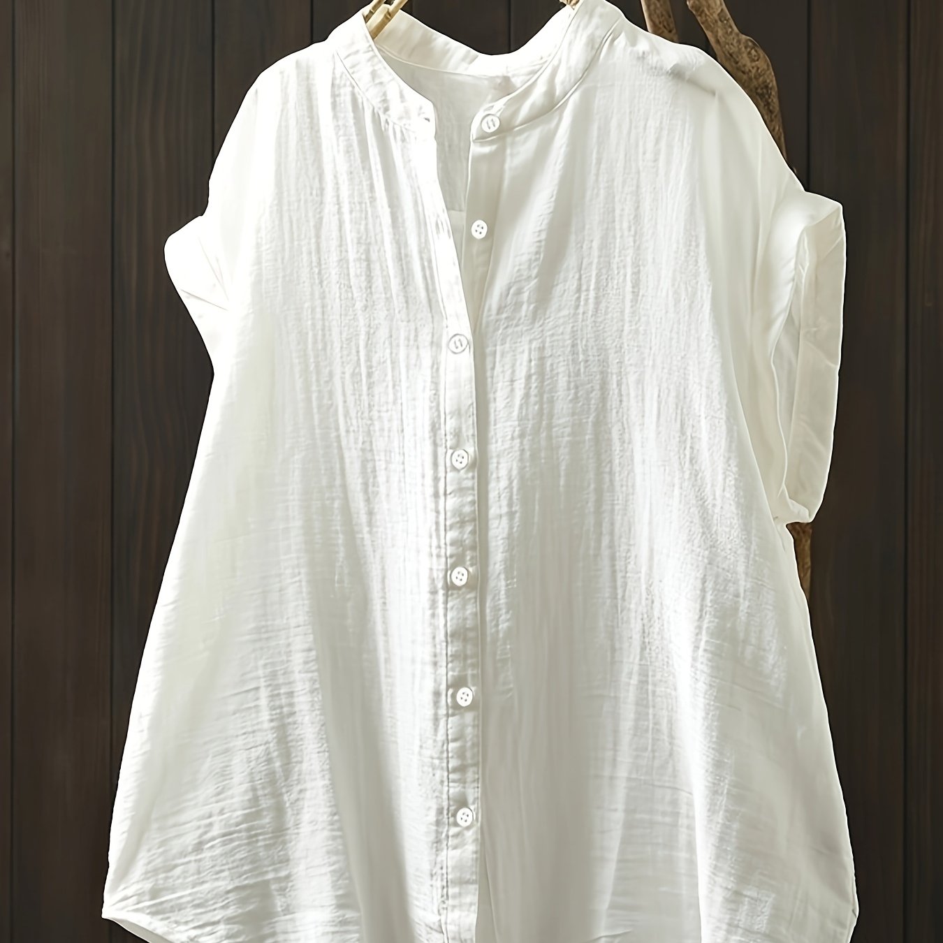 Camisa casual de mujer de talla grande de poliéster a rayas rosas de manga corta con botones