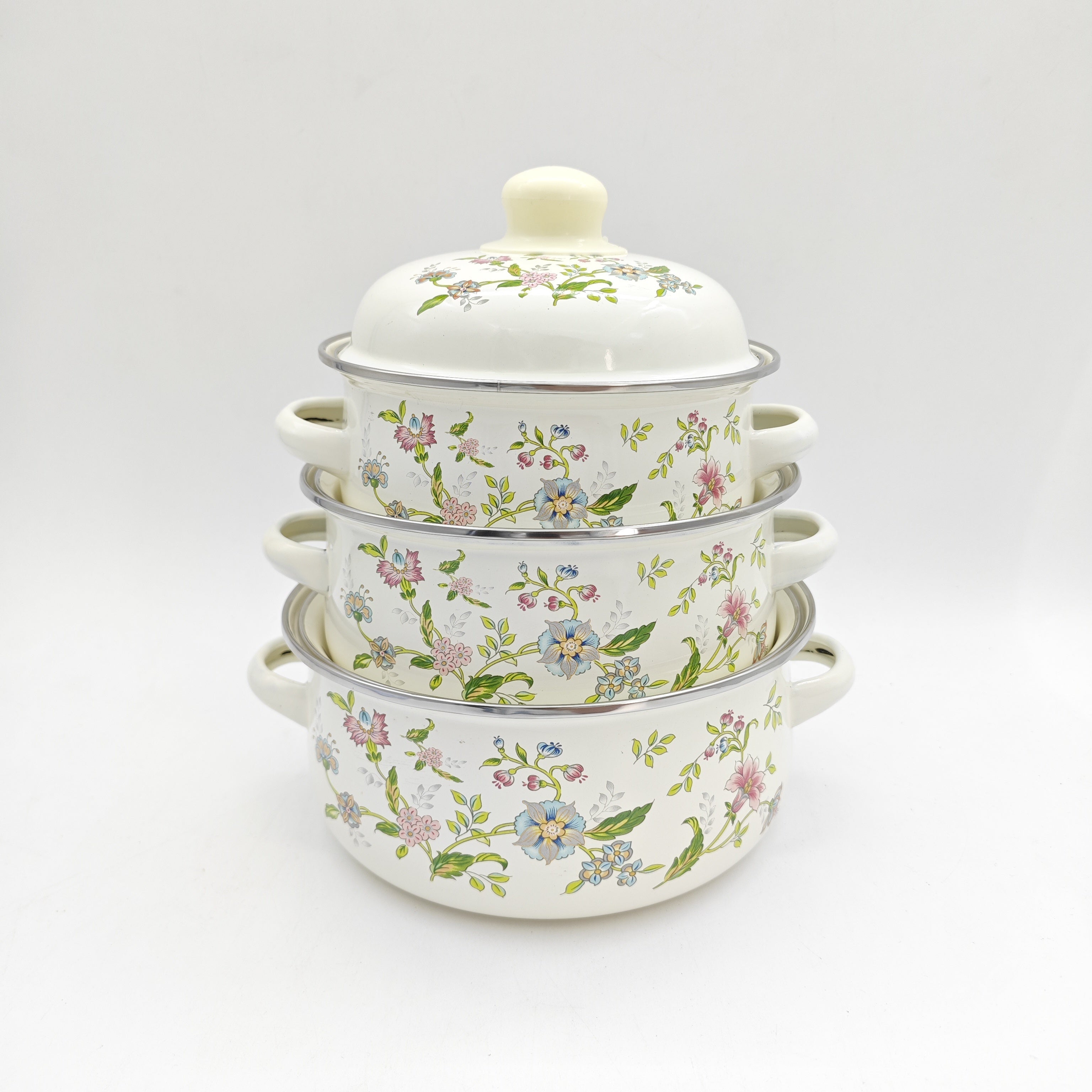 Набор из 3 эмалированных соусников с цветочным дизайном для газовых плит и домашнего использования