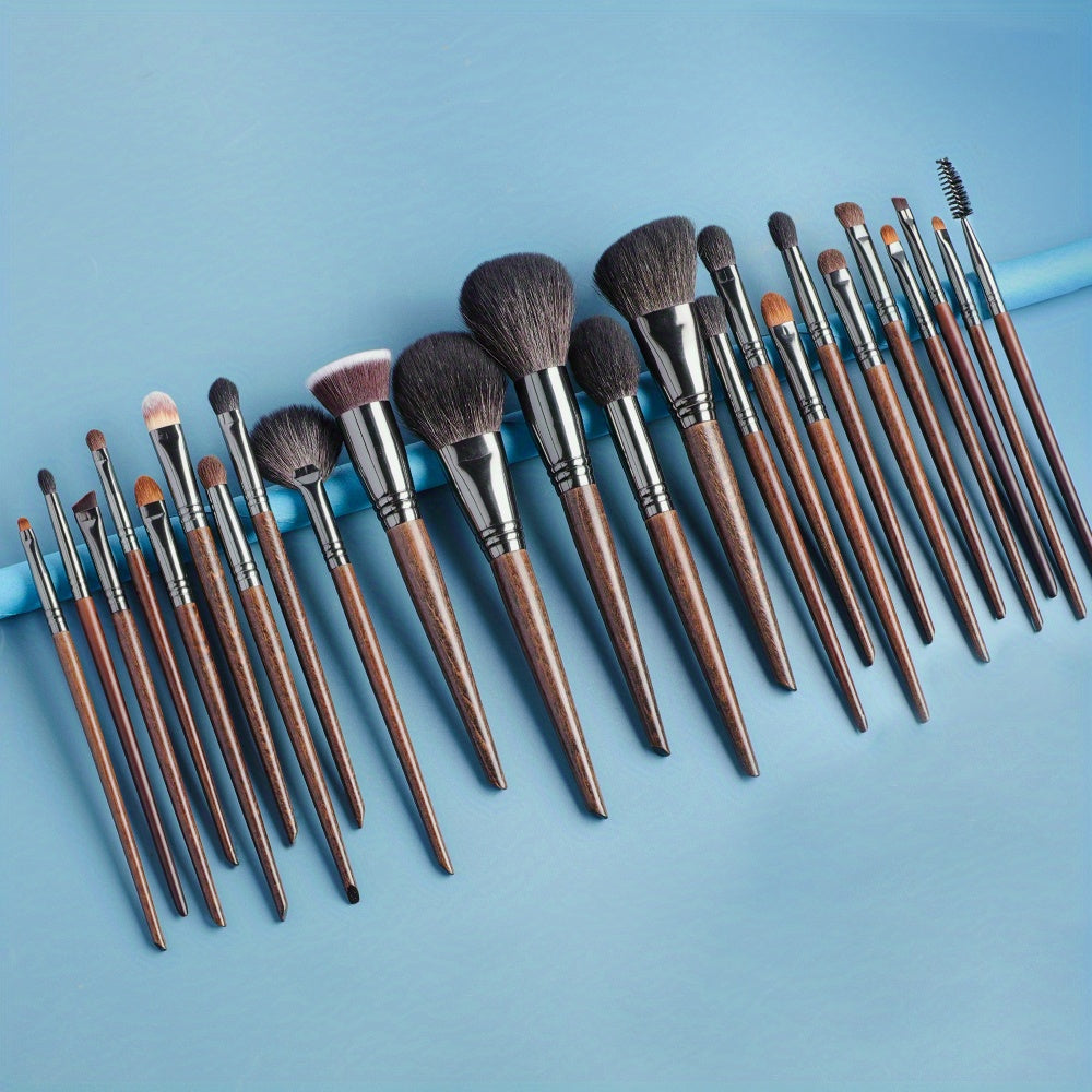 Set de 24 brochas de maquillaje de pelo de cabra natural para polvo, contornear y sombra de ojos