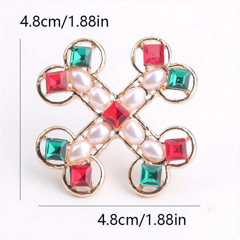 Women's Retro Baroque Cross Brooch Rhinestone Irregular Shape Jewelry