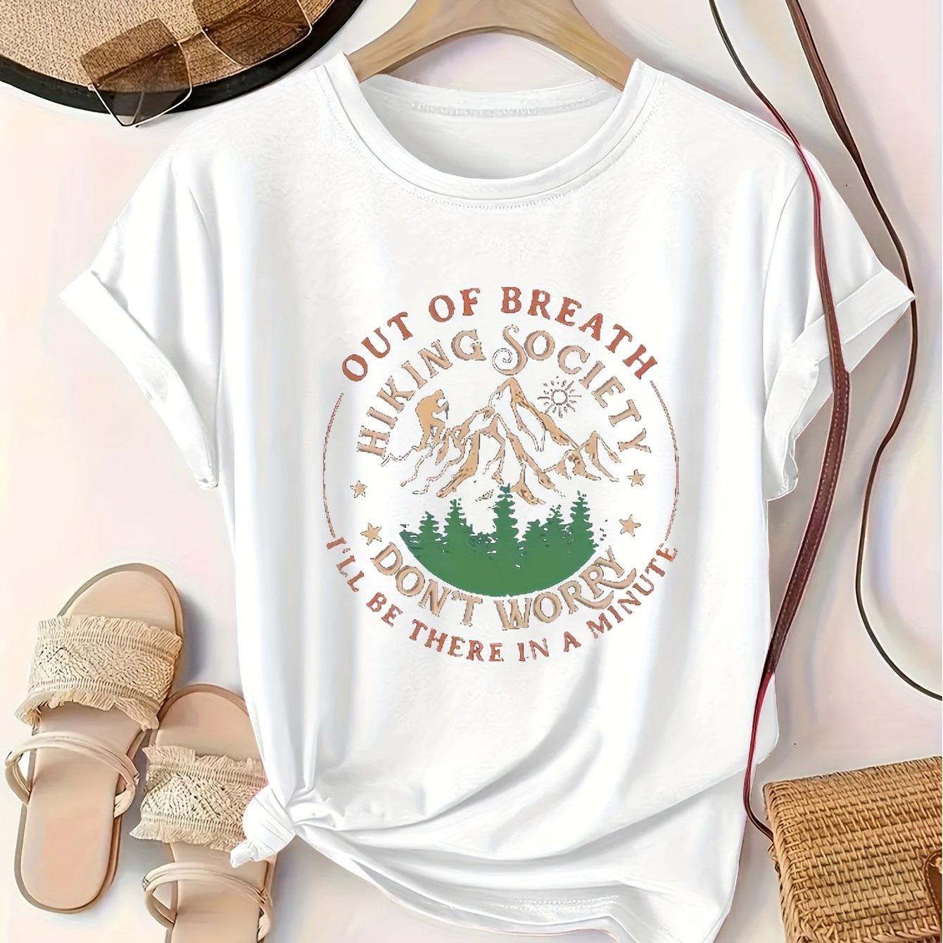 Women's Breathable Hiking T-Shirt Large Sizes Printed Slogans Outdoor Sports