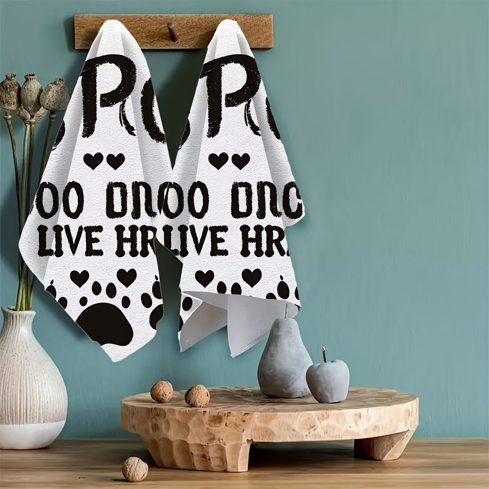 Set of 2 Soft Kitchen Towels Paw Print Design 40x60cm Absorbent Easy to Clean