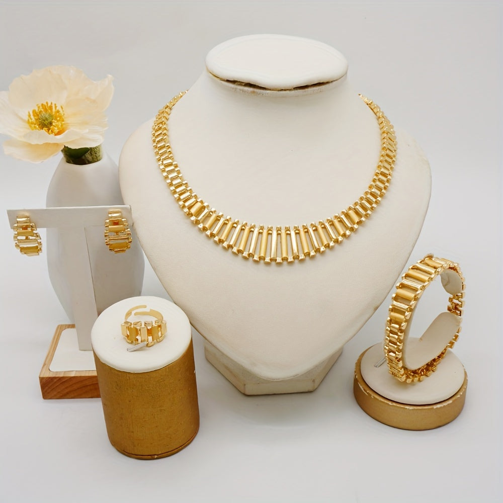 Gold-Plated Jewelry Set for Women Necklace Bracelet Earrings Ring Bohemian Style