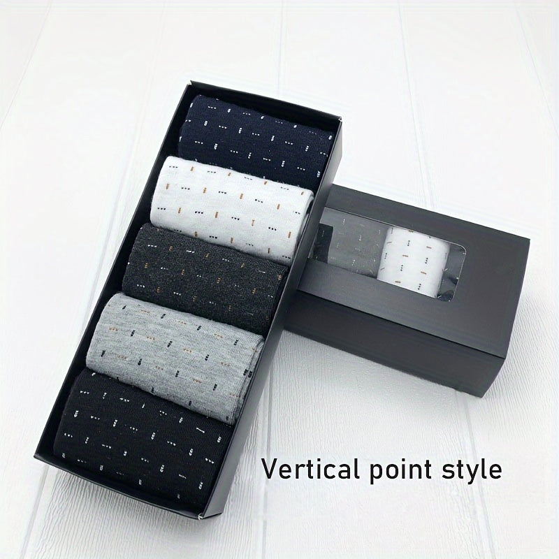 Men's Dress Socks Gift Box 5 Pairs Mid-Calf Solid and Plaid Polyester Hand Wash