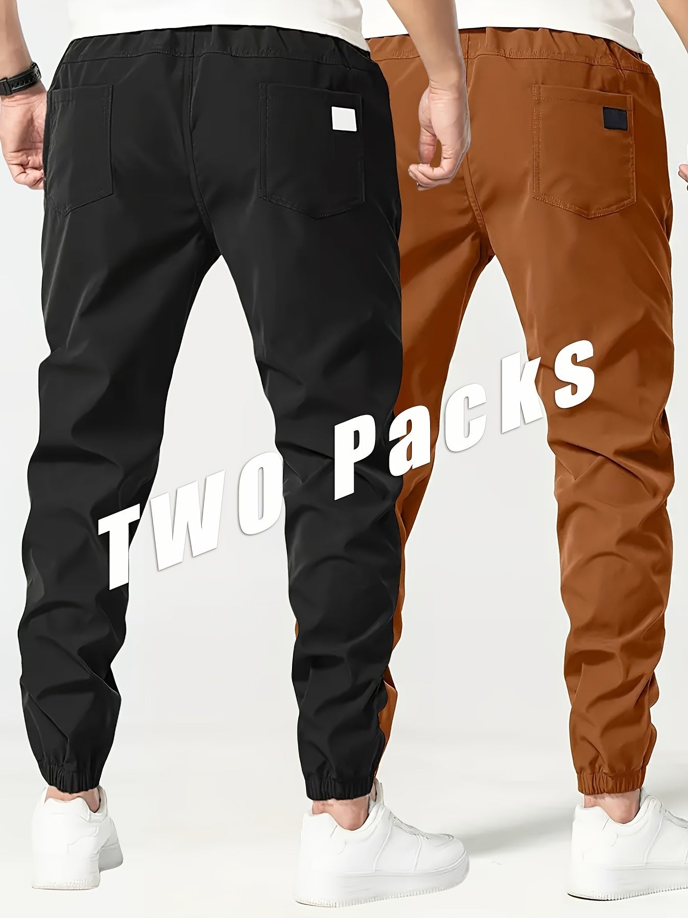 Men's Cargo Pants 2-Pack Loose Fit Drawstring Solid Polyester for Hiking Outdoor