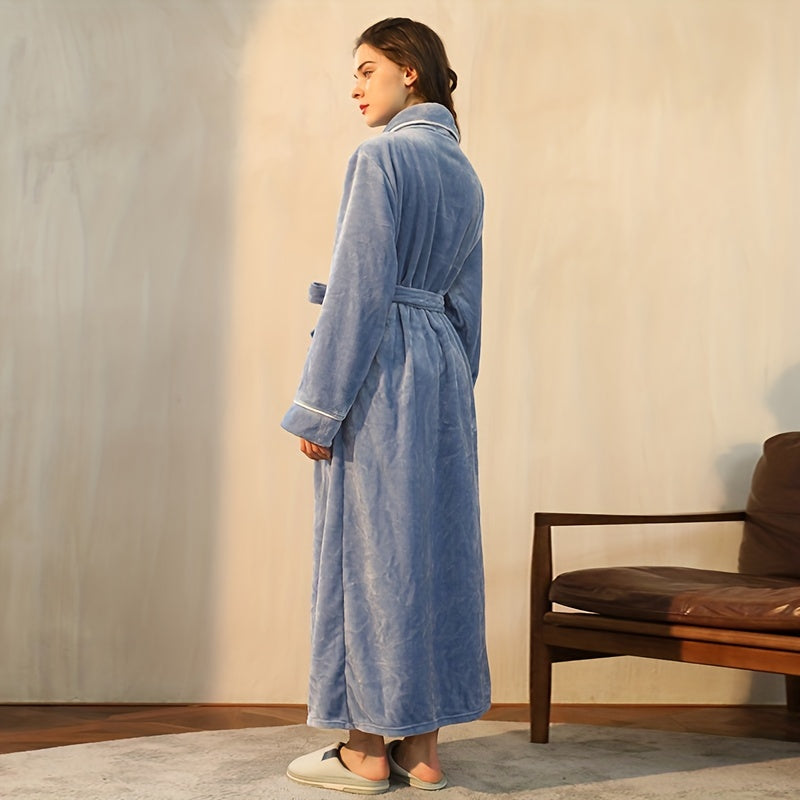 Kuz/Qish bathrobe, qulay uniseks pijama, uzun yengli va cho'ntakli qalin katta o'lchamdagi tunika, uy/hamom uchun iliq robe.