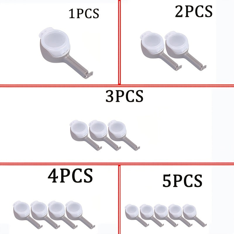 1, 2, 3, 4 yoki 5 ta ko'p maqsadli plastik oziq-ovqat sumkasi muhrlash kliplari, turli ranglarda, don saqlash uchun namlikdan himoyalovchi tarqatish nozzle bilan