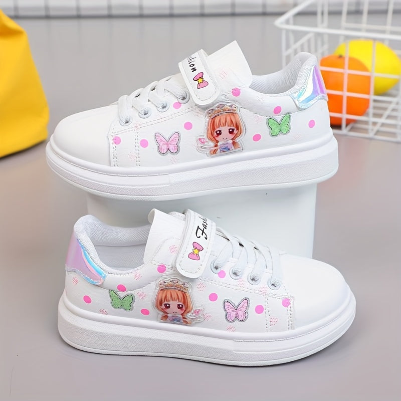 Girls White Cartoon Sneakers Low Top Rubber Sole EVA Insole Casual Spring Autumn