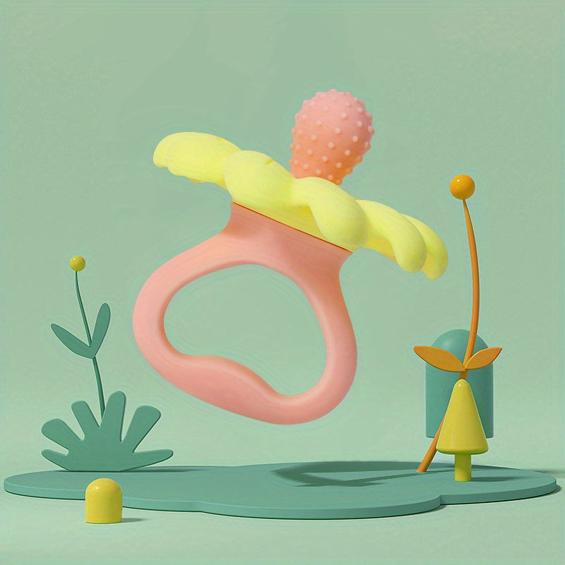 Silicone Teething Toy for Babies Soft and Safe Chewable Teether in Pink Blue Yellow