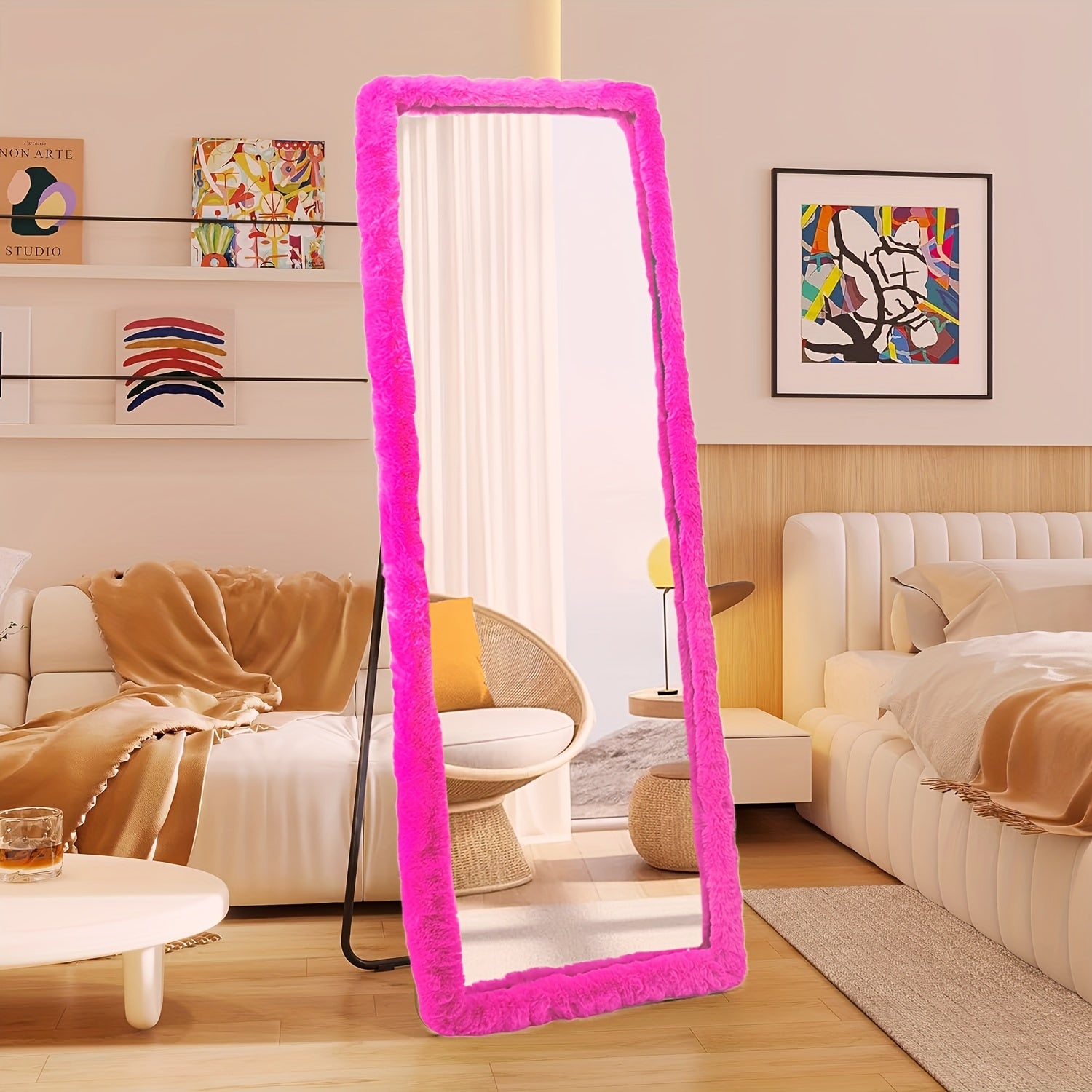Ultra-Soft Mirror Cover for 162.56cm x 53.34cm Mirrors Non-Slip Fluffy Gift for Girls