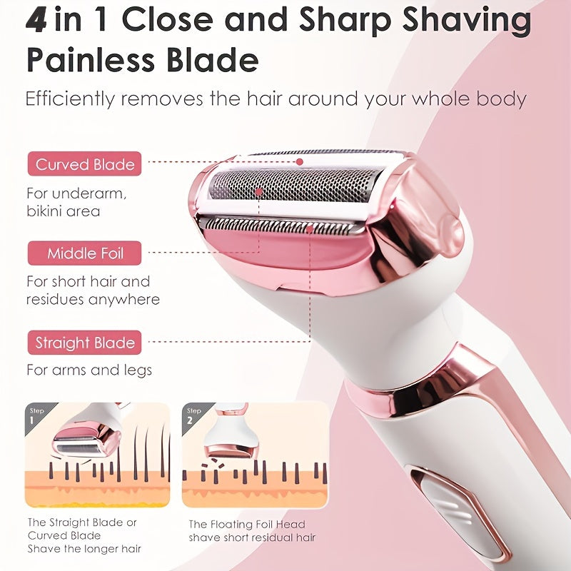 Women's Electric Shaver Kit USB Rechargeable Stainless Steel Blades for Face Nose Legs Bikini