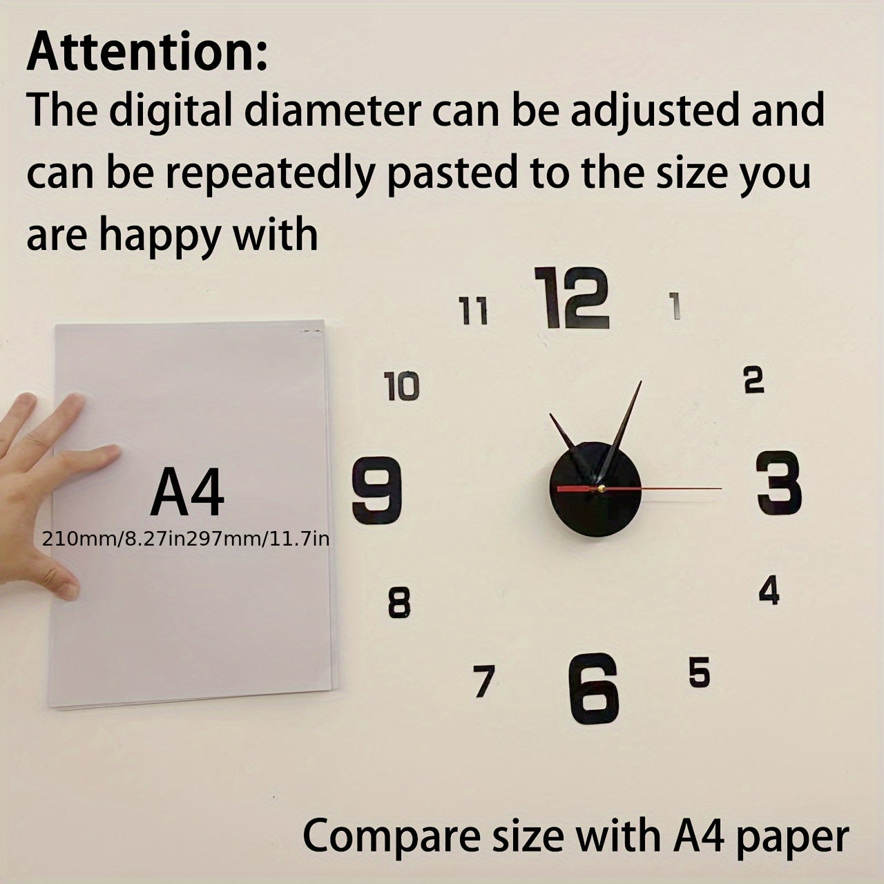 40cm Modern Digital Wall Clock Large Luminous Display Silent Acrylic Mirror Black Numbers for Living Room Bedroom