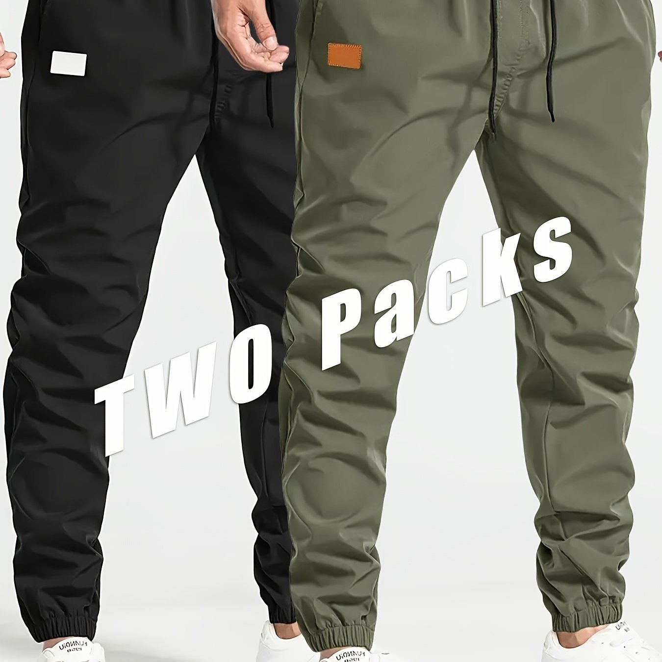 Men's Cargo Pants 2-Pack Loose Fit Drawstring Solid Polyester for Hiking Outdoor