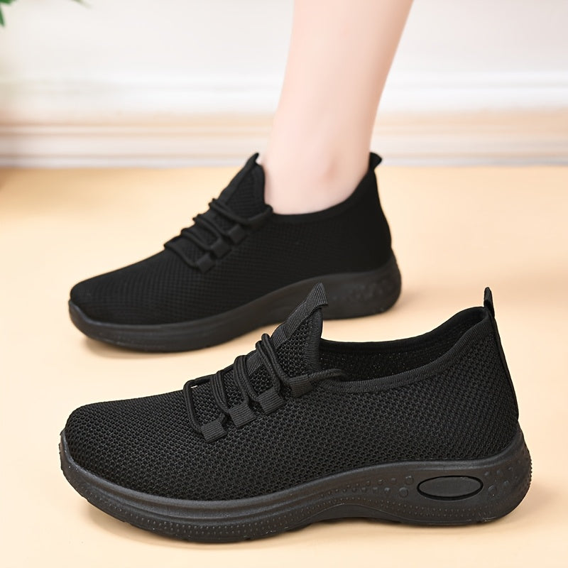 Women Low Top Lace-Up Casual Sports Shoes Black Breathable Anti-Slip