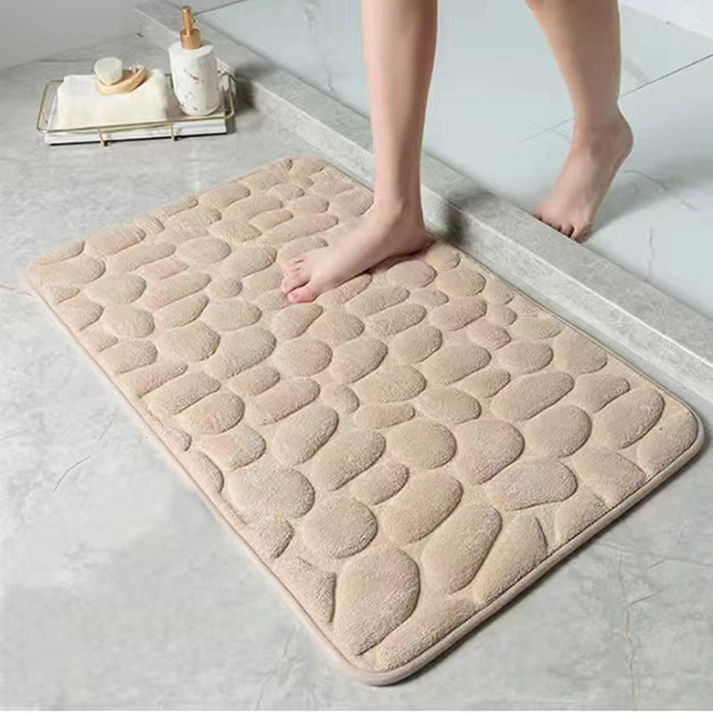 Alfombra de baño de espuma viscoelástica antideslizante, absorbente de agua, con relieve de piedra de río para baño, cocina y dormitorio