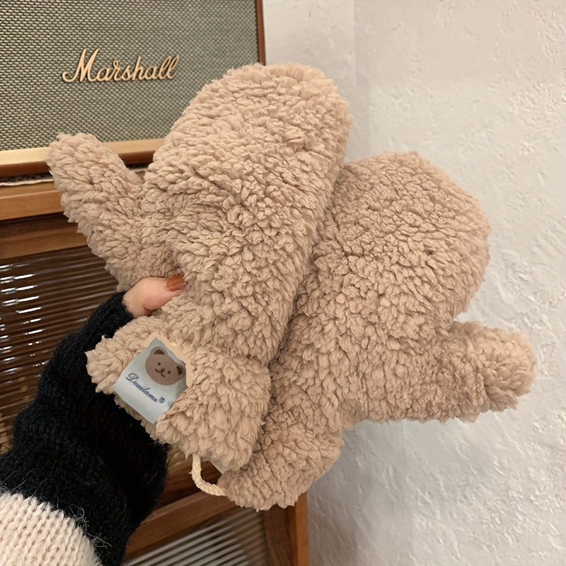 Animal Pattern Cashmere Mittens for Women in 3 Colors