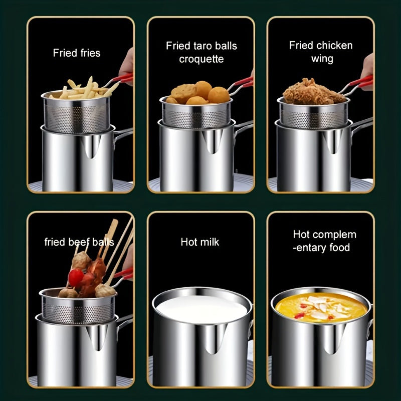 Filtr panjarasi bilan jihozlangan ixcham va foydalanish uchun qulay zanglamas po'latdan yasalgan chuqur fritöz, qovurilgan kartoshka chipsi, fransuz kartoshkasi, baliq va tovuq uchun ideal. Uyda pishirish uchun zarur.