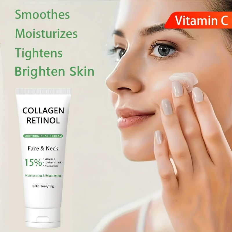 1.76oz Retinol yuzni ko'taruvchi kremi Gialuron kislotasi, Vitamin C va Niacinamid bilan. Terini mustahkamlaydi va ko'taradi, tuzilishini va rangini yaxshilaydi, va namlik ta'minlaydi.