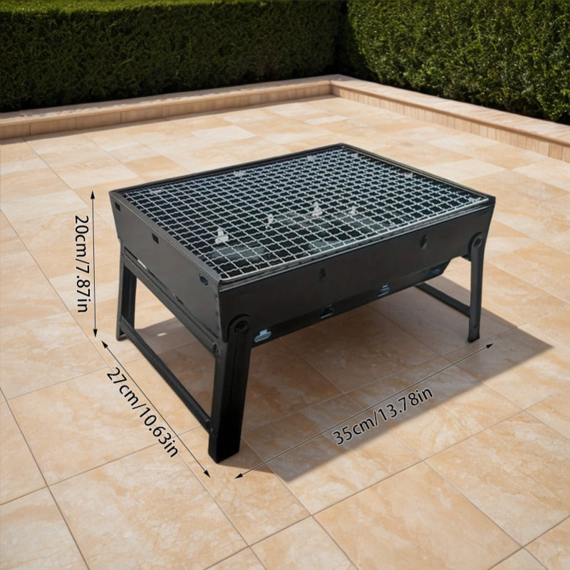 Tashqarida sayohat qilish va bog' BBQ uchun portativ ko'mir grill, bukiladigan, kichik dizayn va yog'och ko'mir grill bilan. BBQ uchun ideal.
