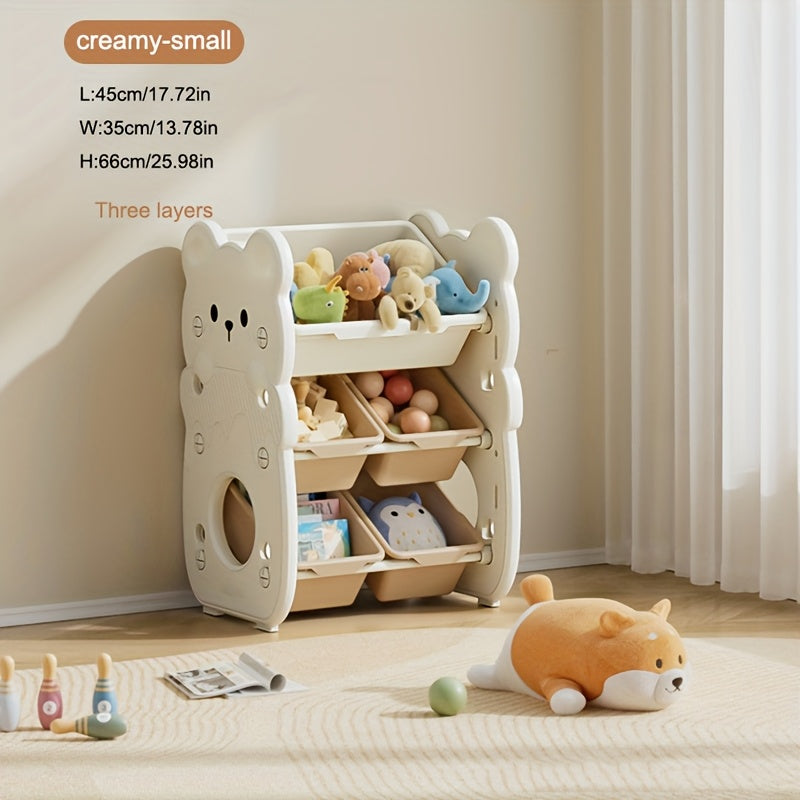 3-qavatli plastik saqlash tashkilotchisi o'yinchoqlar, kitoblar, kiyimlar uchun zamonaviy stack qilish o'yin xonasi, yotoqxona