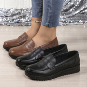 Women's PU Slip-On Flats Casual Shoes Brown Black All-Day Comfort