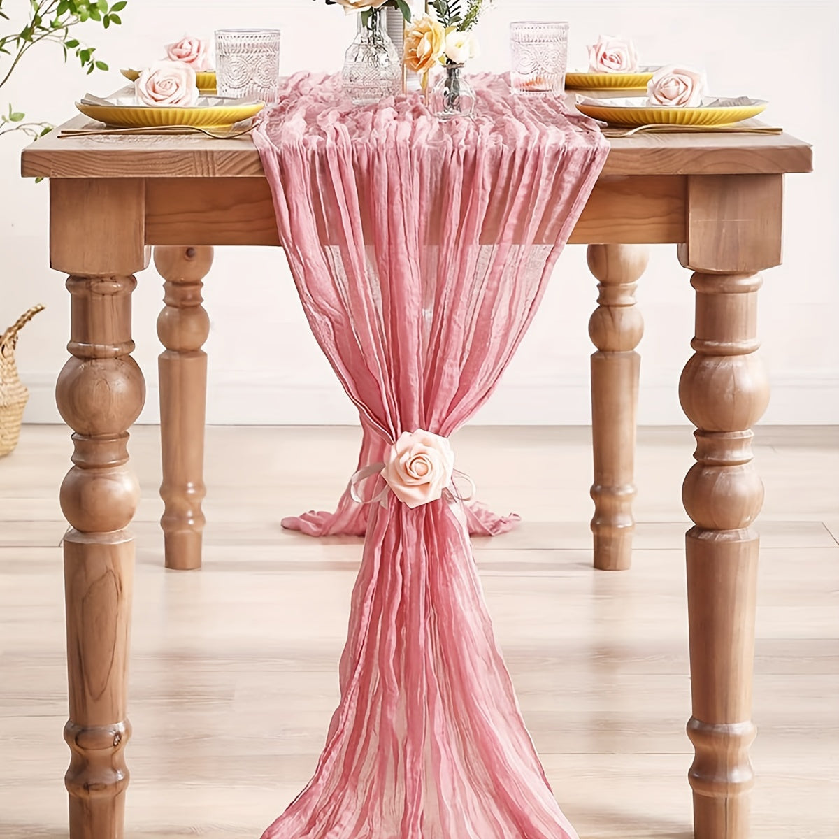 Pink Polyester Table Runner 90x180cm for Weddings Parties and Home Decor