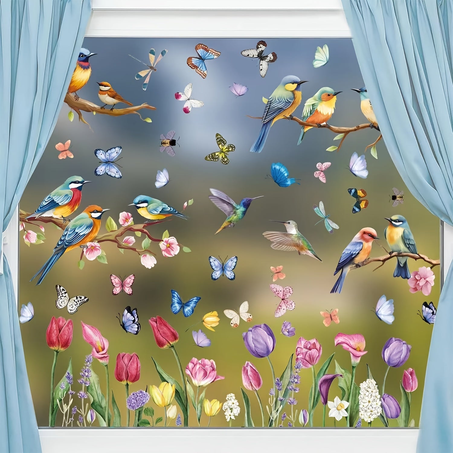 Spring Window Clings Decorations Double-Sided Bird Gel Stickers 9 Sheets