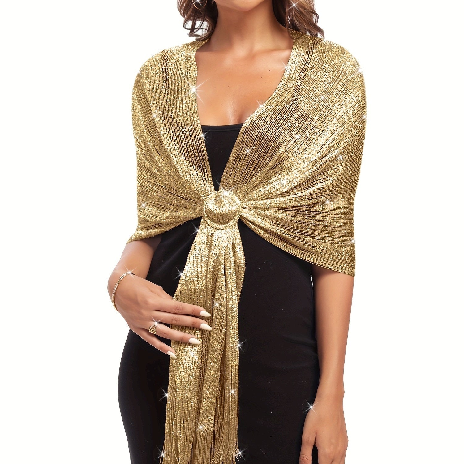 Elegant Shawl with Gold and Silver Thread Buckle for Evening Parties and Gifts