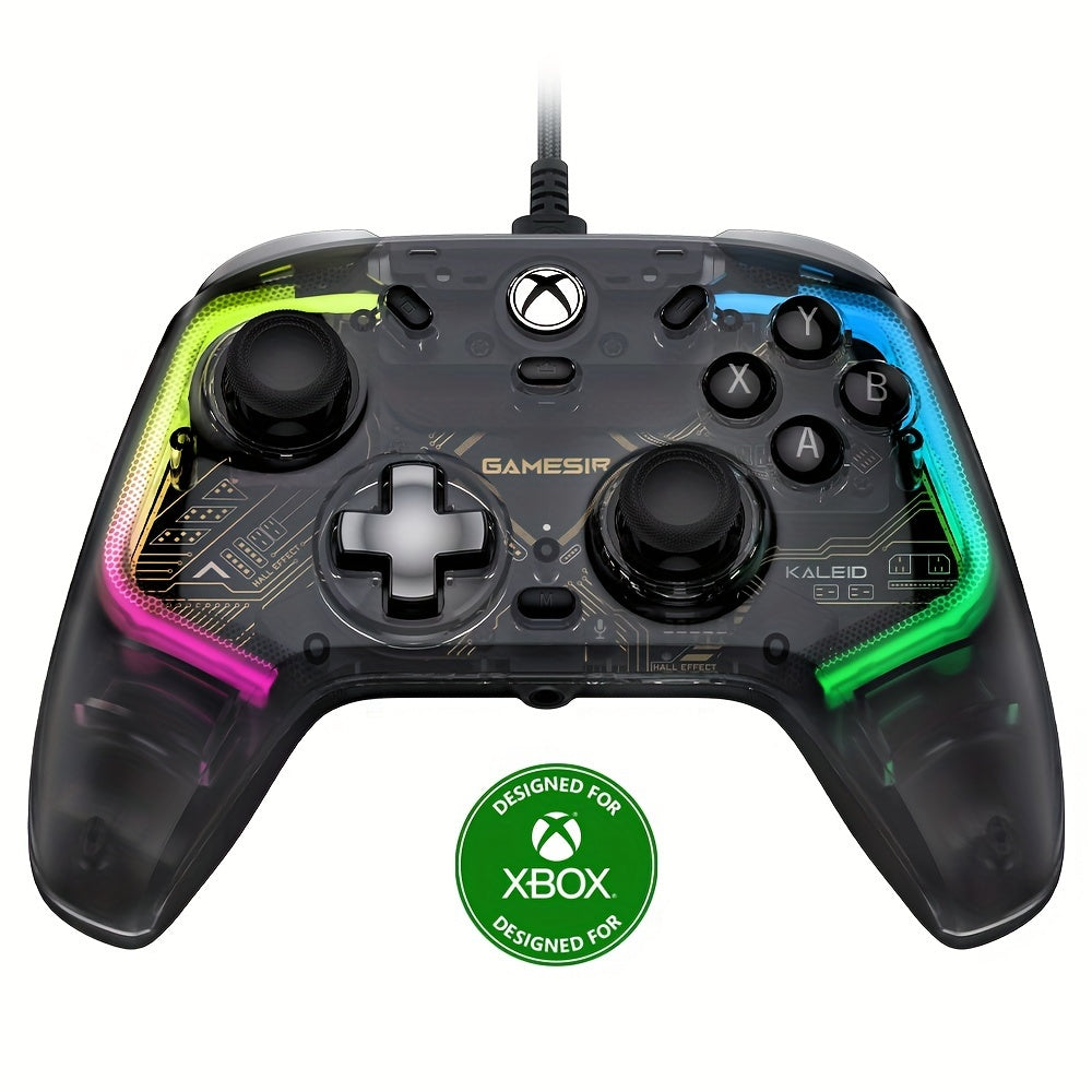 Controlador de juego con cable transparente para Xbox Series X S, Xbox One, Windows 10 11, joysticks de efecto Hall RGB