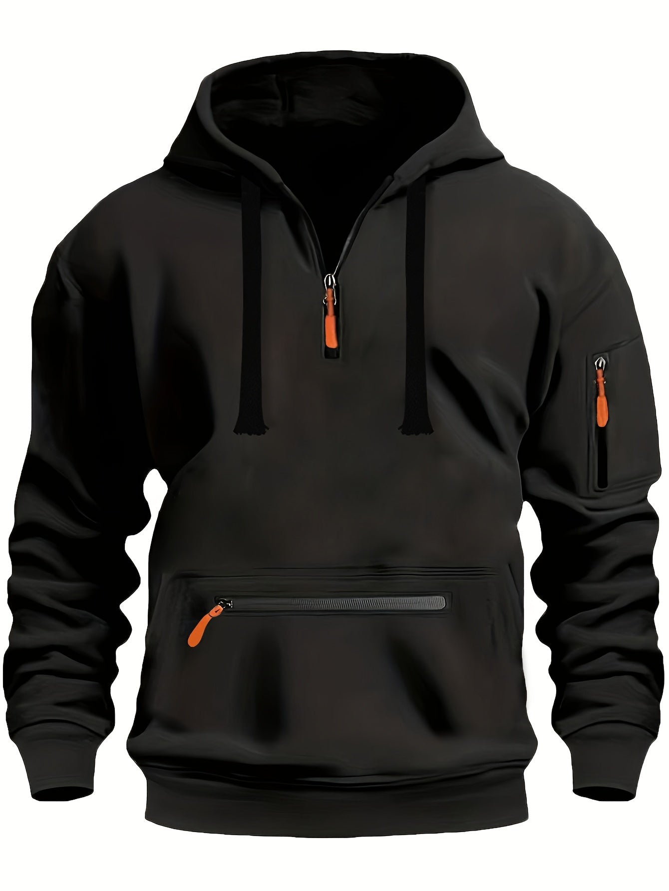 Plus Size Men's Solid Color Hoodie with Kangaroo Pocket and Half-Zip for Autumn Winter
