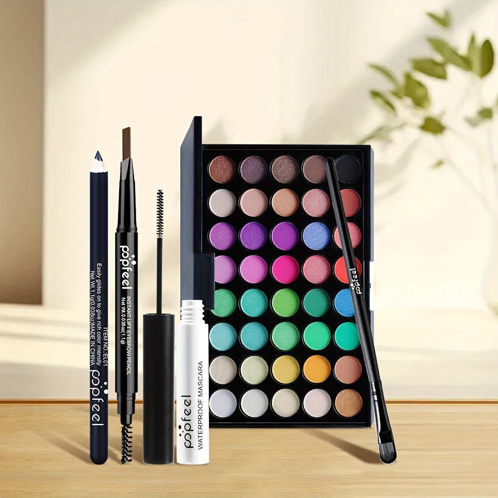 40-Color Eyeshadow Palette Set in Black Tones with Brushes and Mascara Portable Eye Makeup Kit