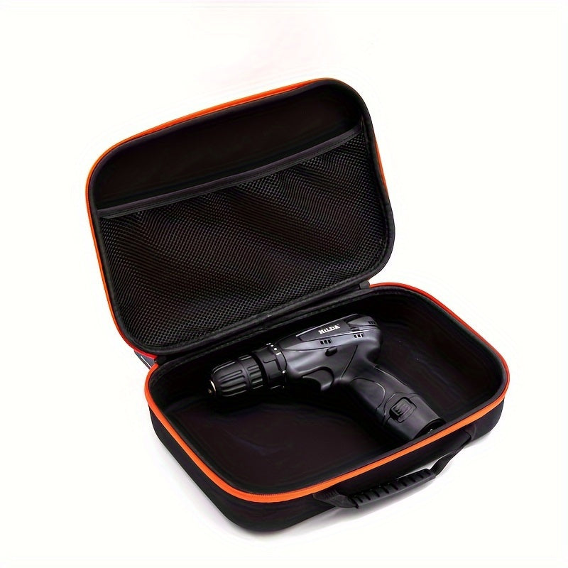 Qora rangdagi, to'q sariq fermu bilan EVA asbob sumkasi, elektr burg'ulash va maydalash aksessuarlarini tartibga solish uchun mukammal. Harakatda xizmat ko'rsatish uchun portativ dizayn.