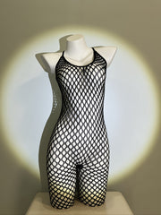 Backless Fishnet Bodysuit with Geometric Pattern Sexy Stretchy Hand Washable European Style
