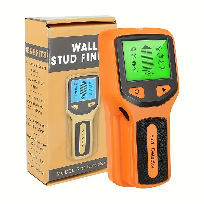 5-in-1 Stud Finder Wall Scanner Detects Wood Metal AC Wires Backlit Display Battery Operated