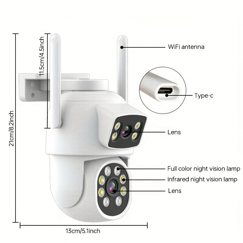 Dual Lens Security Camera 4MP Wireless WiFi Auto Tracking Night Vision Two-Way Audio 360° Pan Tilt USB Powered