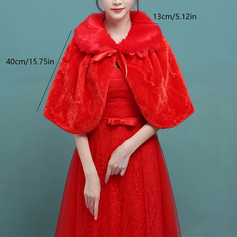 White Red Wedding Cape for Bridesmaids Faux Fur Wrap Bridal Shawl Winter Coat