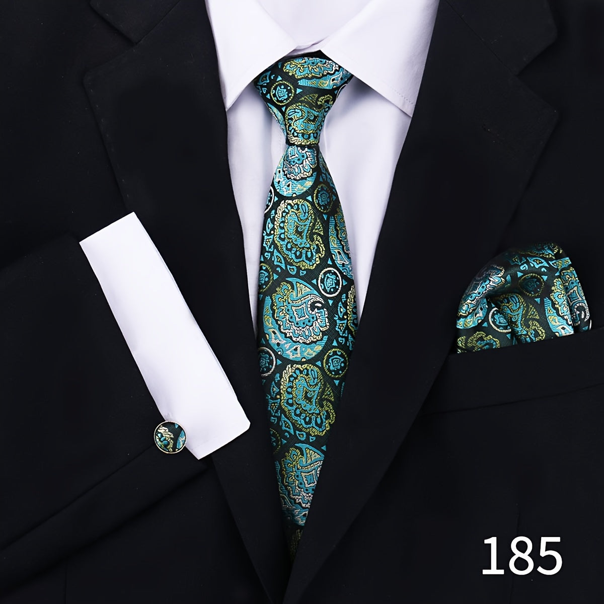 Men's Plaid Tie Set with Cufflinks and Handkerchief for Wedding and Formal Wear