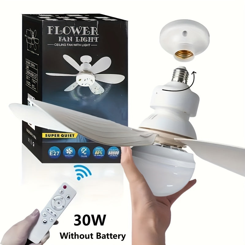 30W Smart Ceiling Fan with Light E27 Dimmable 3-Color Remote Control Quiet Modern