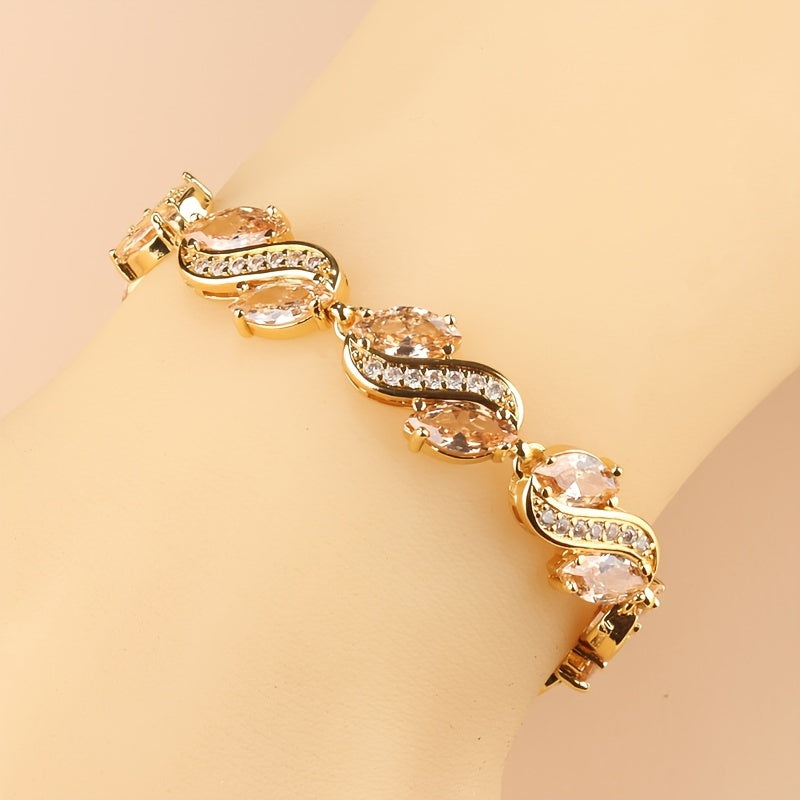 Zarif ayollar bilaguzugi, hashamatli kubik zirkon zanjir bilan - to'ylar va partiyalar uchun ideal, zamonaviy mis zargarlik tanlovi.