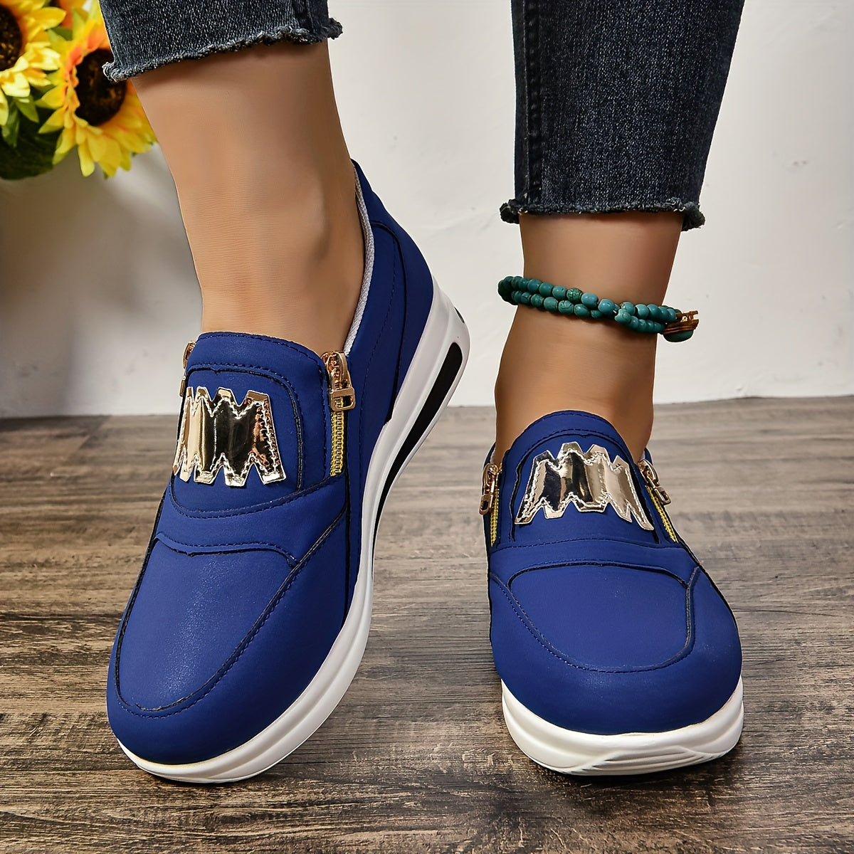 Women's Synthetic Letter Print Platform Sneakers, Low-Top Casual Shoes