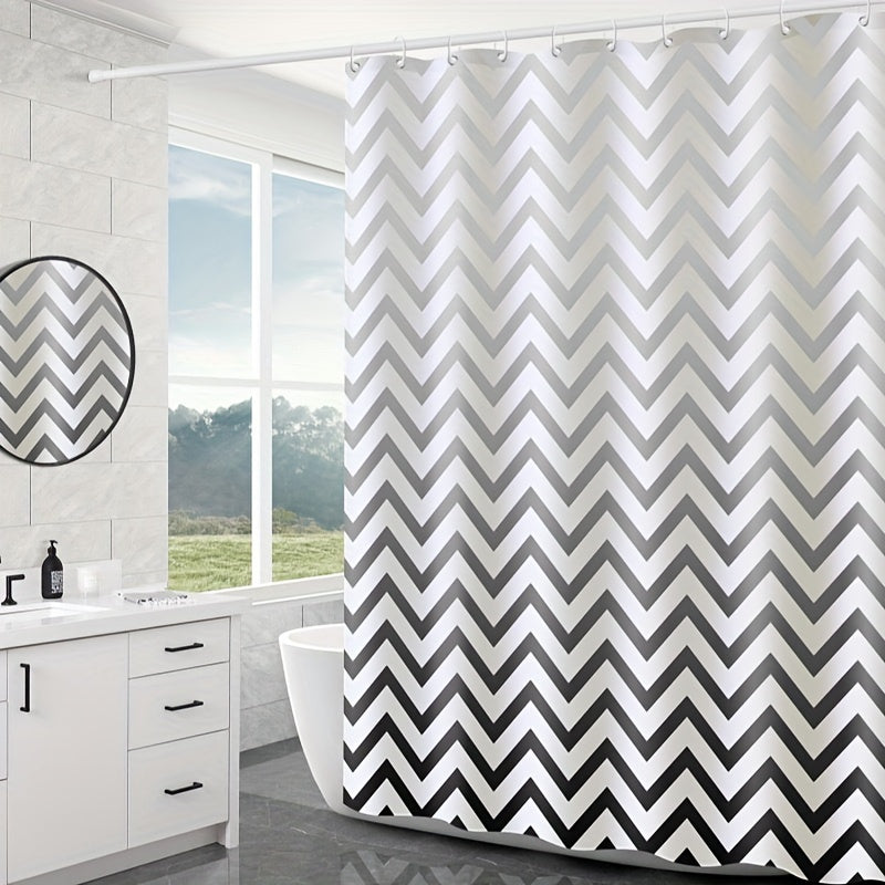 Black and White Chevron Shower Curtain Waterproof Machine Washable Includes Hooks for Bathroom Decor