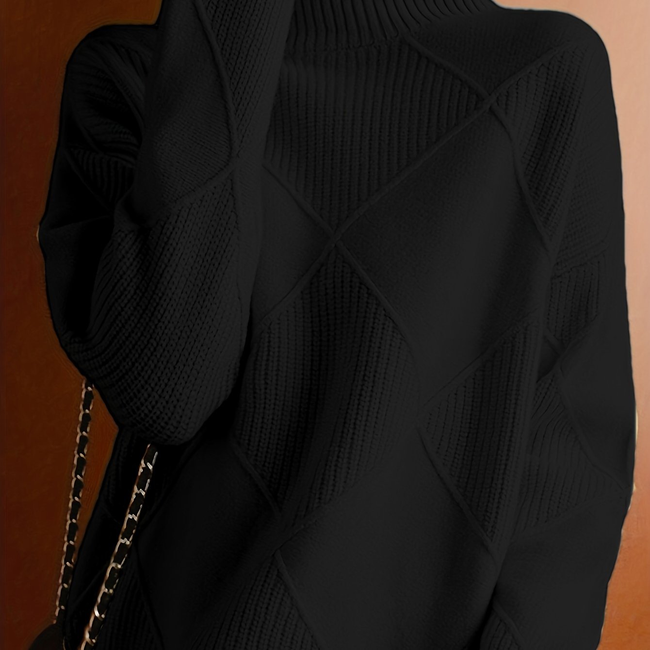 Women's Green Turtleneck Sweater Acrylic Knit Diamond Pattern Long Sleeve Fall Winter