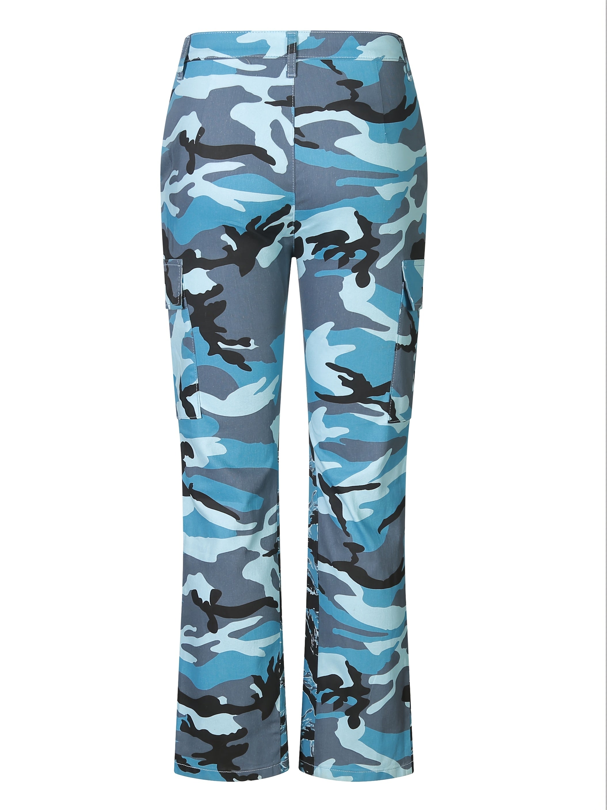 Women's Large Size Camouflage Elastic Stitching Straight Denim Jeans